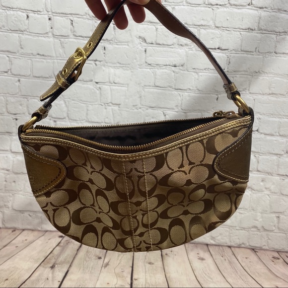 COACH Signature Tan & Bronze Hobo Shoulder Bag - Picture 6 of 8